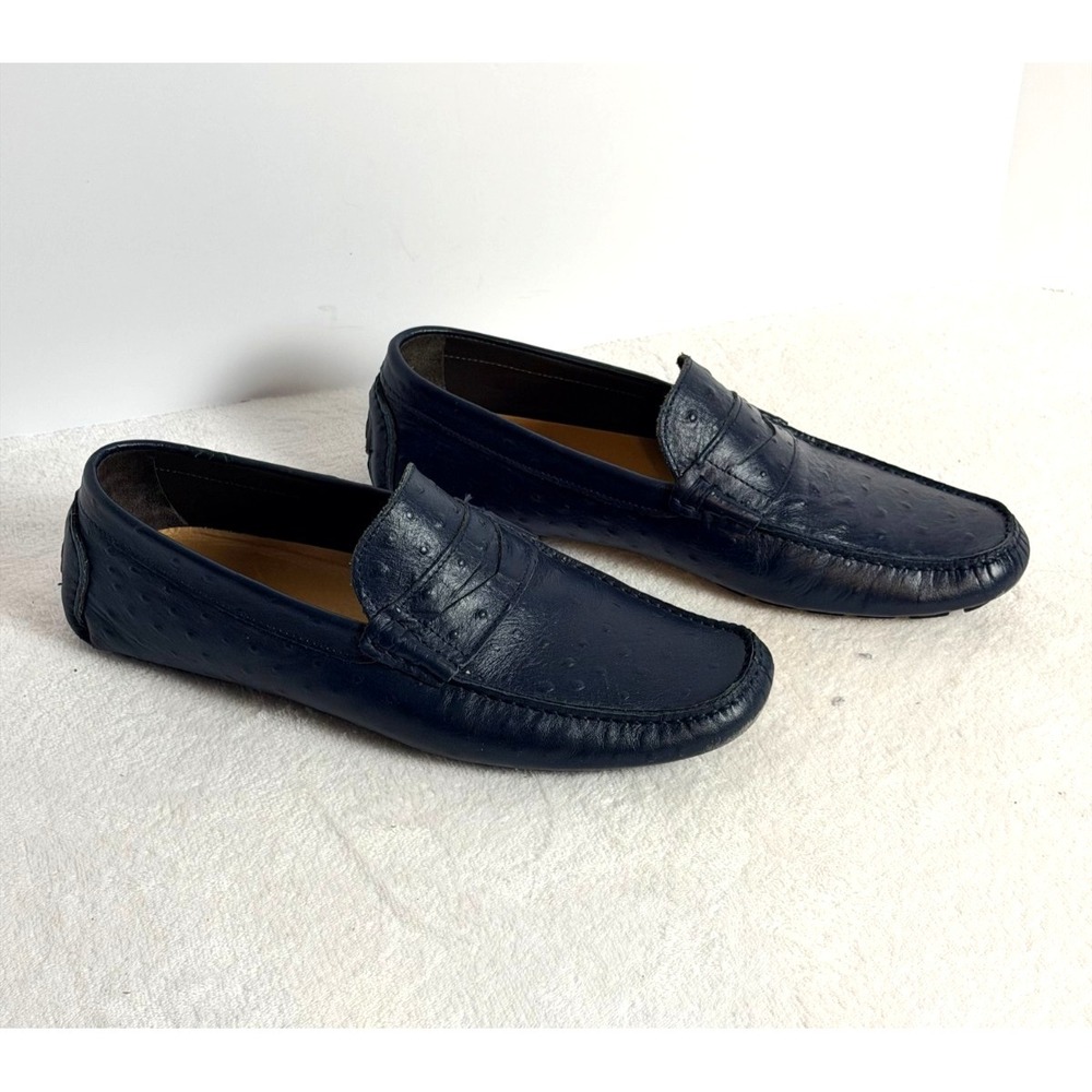 Jon Somen Prive Ostrich Print Leather Driving Loafers Navy Men's 42